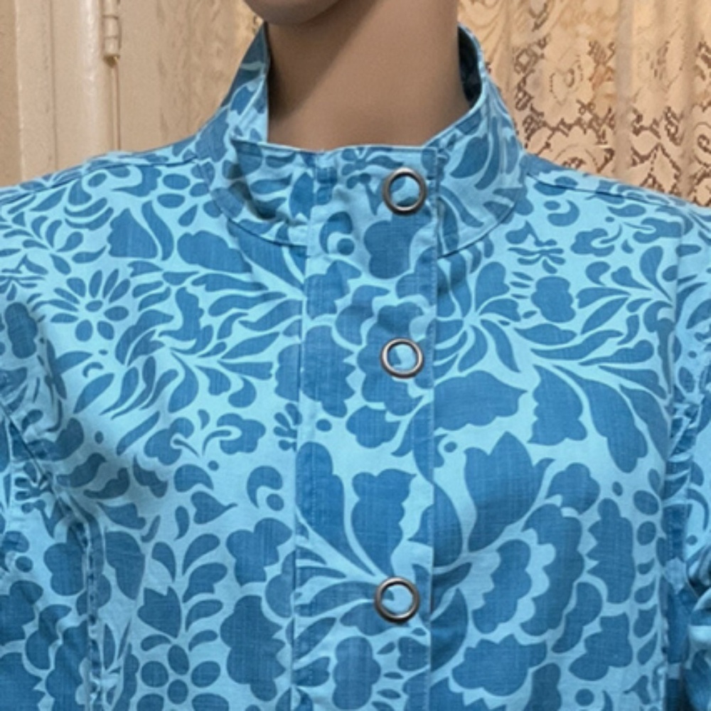 Coldwater Creek Damask Blue Medium Full Zip With Snaps Jacket New with TAG - Picture 9 of 10